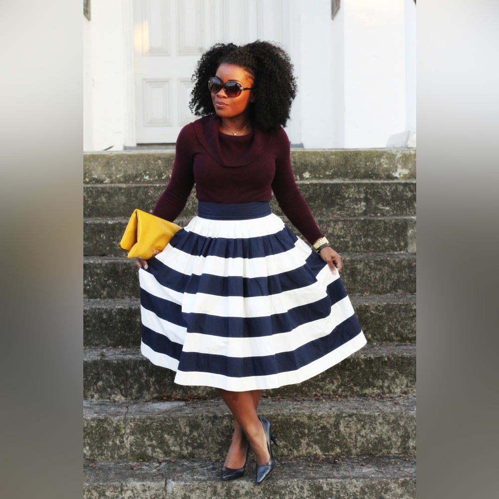 eShakti Navy and White Striped Skirt w/ POCKETS size 0